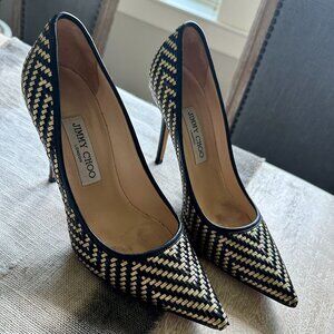 Jimmy Choo Abel Black Gold Woven Metallic Pumps
